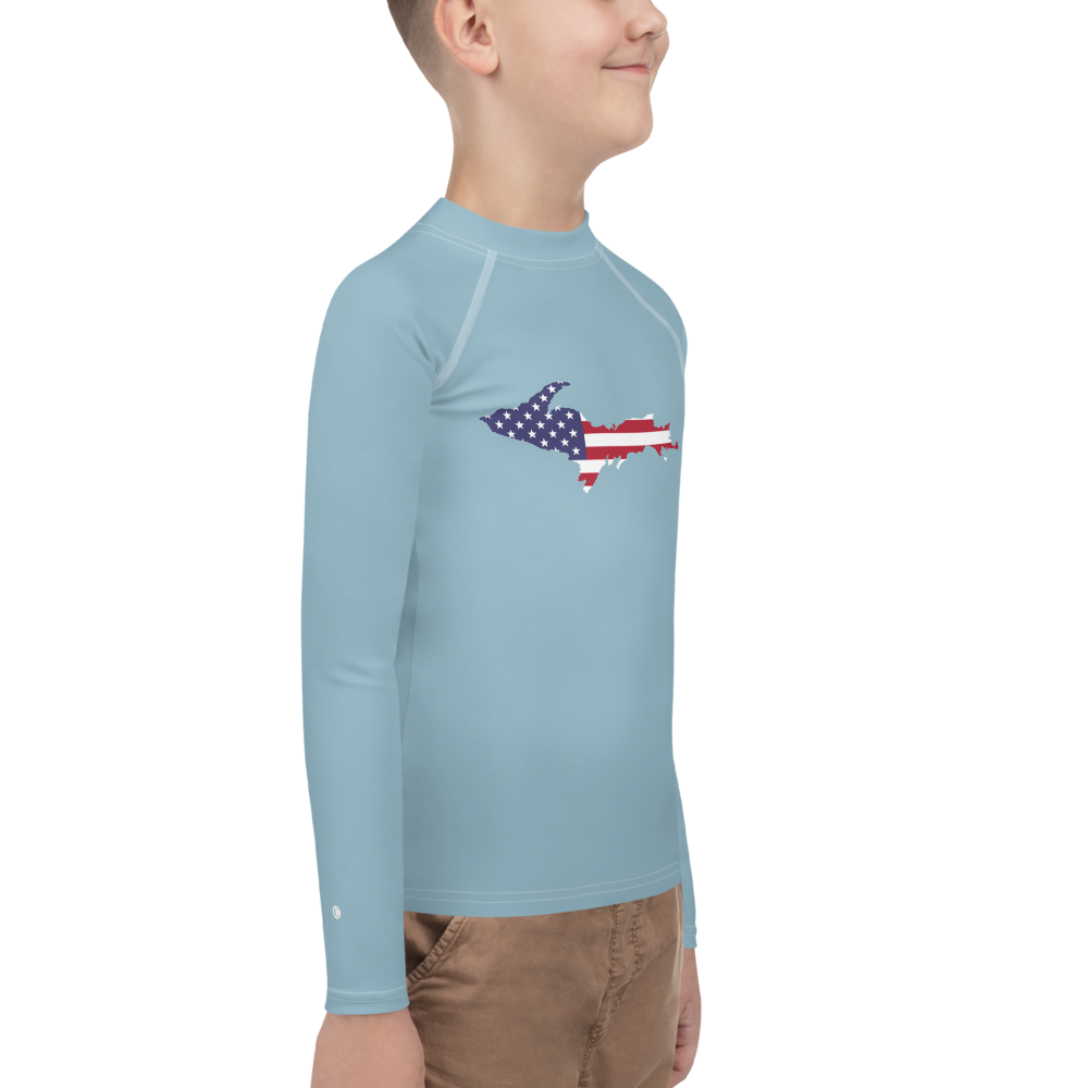 Michigan Upper Peninsula Rash Guard (w/ UP USA Flag) | Youth - Opal Blue