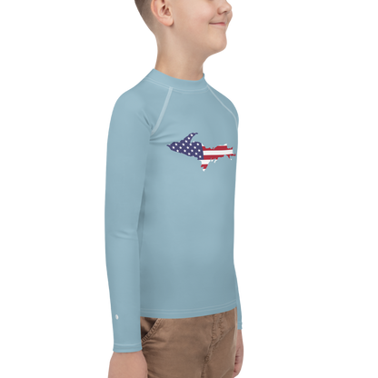 Michigan Upper Peninsula Rash Guard (w/ UP USA Flag) | Youth - Opal Blue