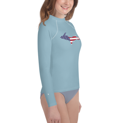 Michigan Upper Peninsula Rash Guard (w/ UP USA Flag) | Youth - Opal Blue