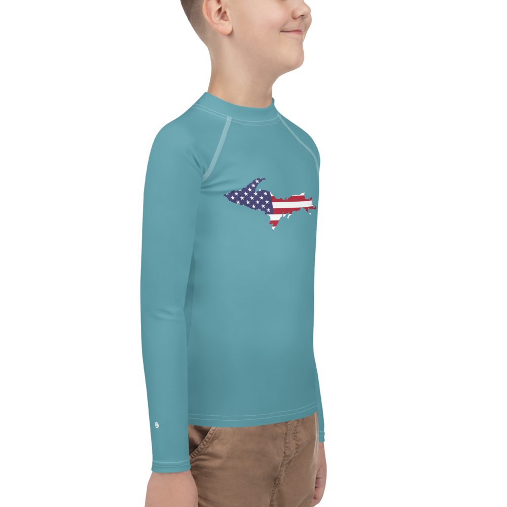 Michigan Upper Peninsula Rash Guard (w/ UP USA Flag) | Youth - Lake Huron Blue