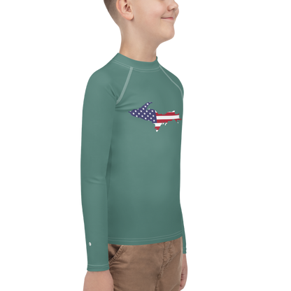 Michigan Upper Peninsula Rash Guard (w/ UP USA Flag) | Youth - Copper Green