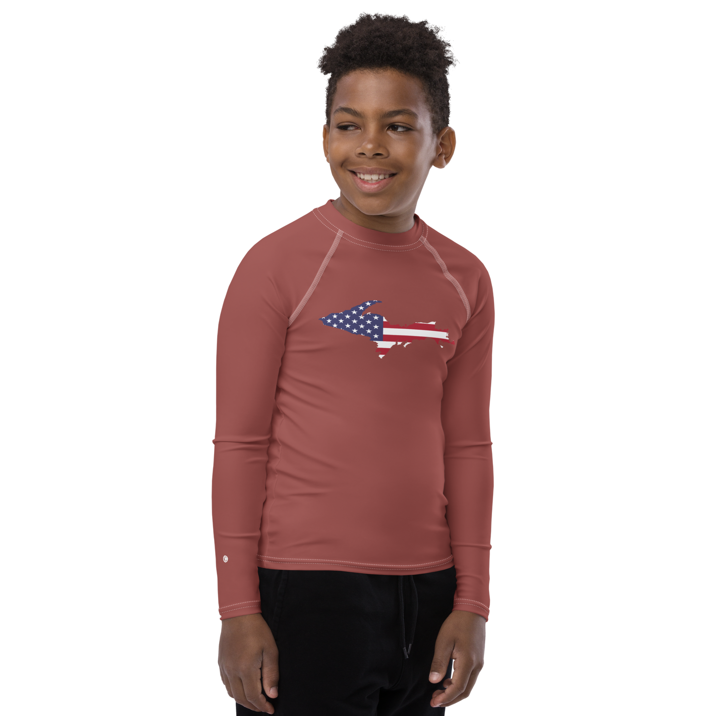 Michigan Upper Peninsula Rash Guard (w/ UP USA Flag) | Youth - Ore Dock Red