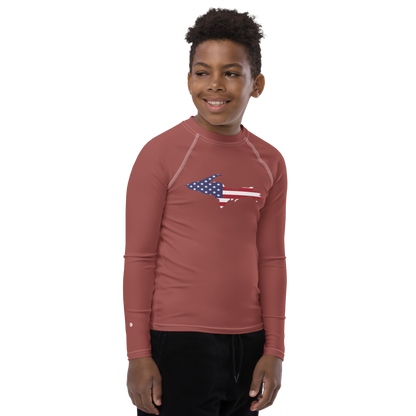 Michigan Upper Peninsula Rash Guard (w/ UP USA Flag) | Youth - Ore Dock Red