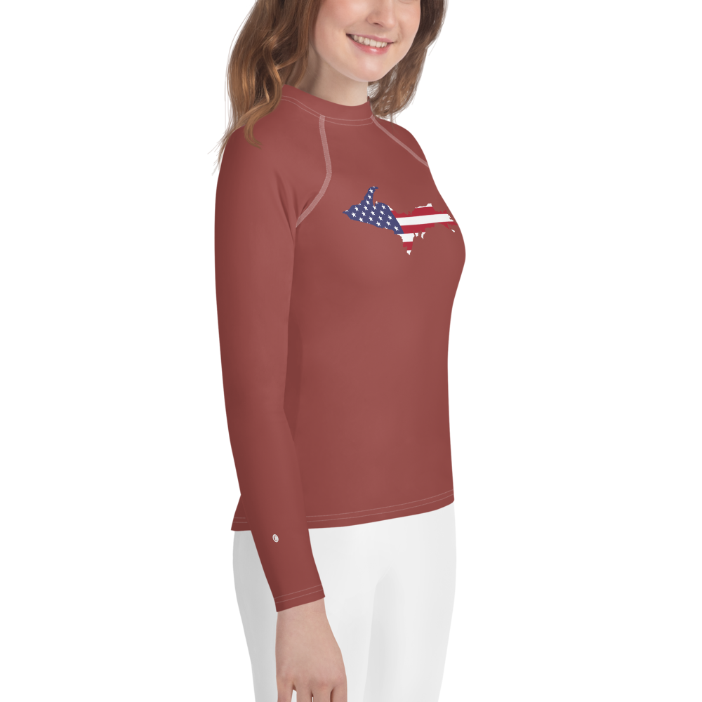 Michigan Upper Peninsula Rash Guard (w/ UP USA Flag) | Youth - Ore Dock Red