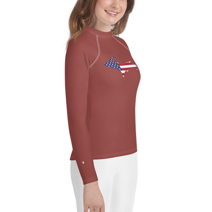 Michigan Upper Peninsula Rash Guard (w/ UP USA Flag) | Youth - Ore Dock Red