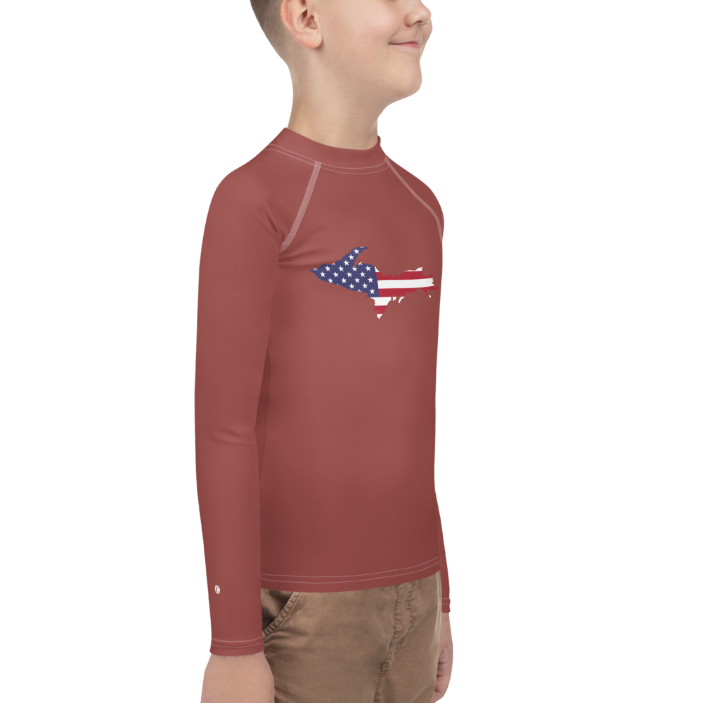 Michigan Upper Peninsula Rash Guard (w/ UP USA Flag) | Youth - Ore Dock Red