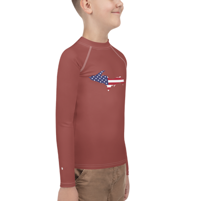 Michigan Upper Peninsula Rash Guard (w/ UP USA Flag) | Youth - Ore Dock Red