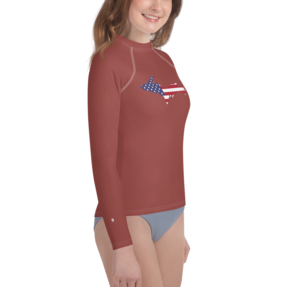 Michigan Upper Peninsula Rash Guard (w/ UP USA Flag) | Youth - Ore Dock Red