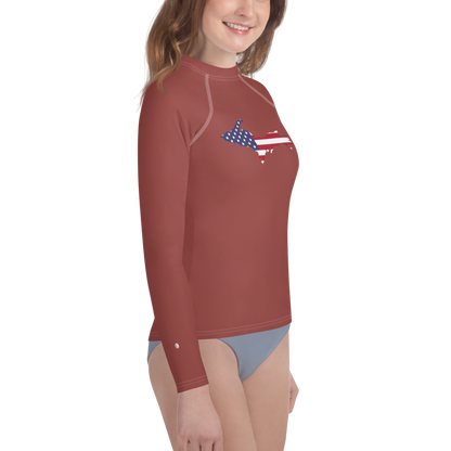 Michigan Upper Peninsula Rash Guard (w/ UP USA Flag) | Youth - Ore Dock Red