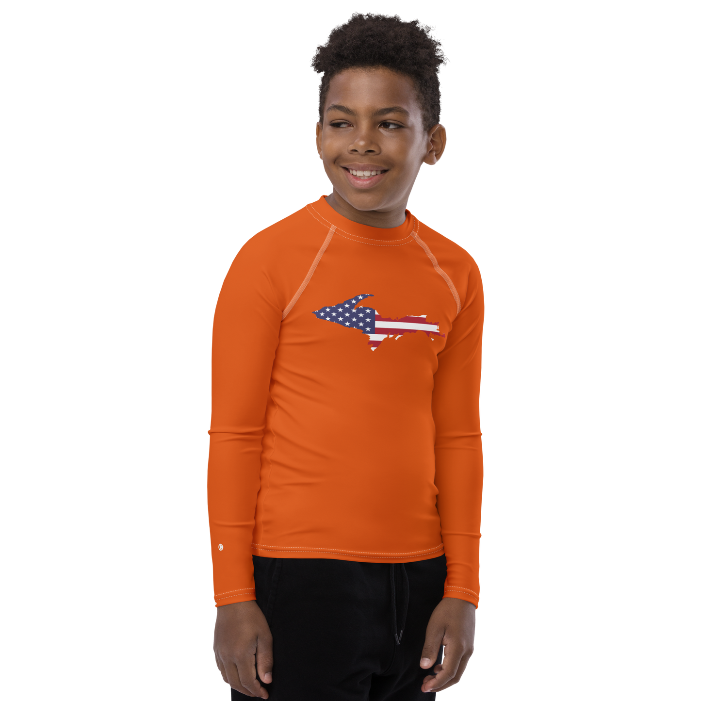 Michigan Upper Peninsula Rash Guard (w/ UP USA Flag) | Youth - Maple Leaf Orange