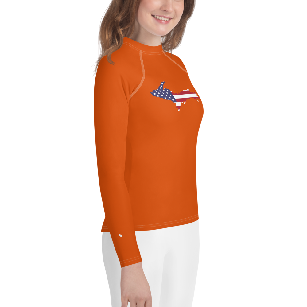 Michigan Upper Peninsula Rash Guard (w/ UP USA Flag) | Youth - Maple Leaf Orange