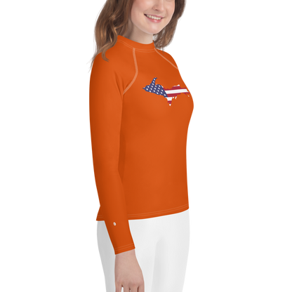 Michigan Upper Peninsula Rash Guard (w/ UP USA Flag) | Youth - Maple Leaf Orange