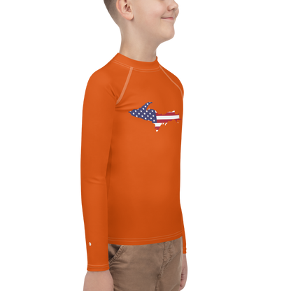 Michigan Upper Peninsula Rash Guard (w/ UP USA Flag) | Youth - Maple Leaf Orange