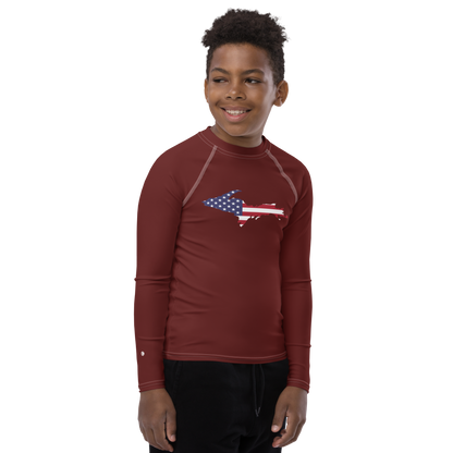 Michigan Upper Peninsula Rash Guard (w/ UP USA Flag) | Youth - Cherrywood Color