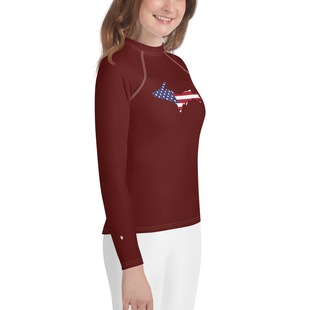 Michigan Upper Peninsula Rash Guard (w/ UP USA Flag) | Youth - Cherrywood Color