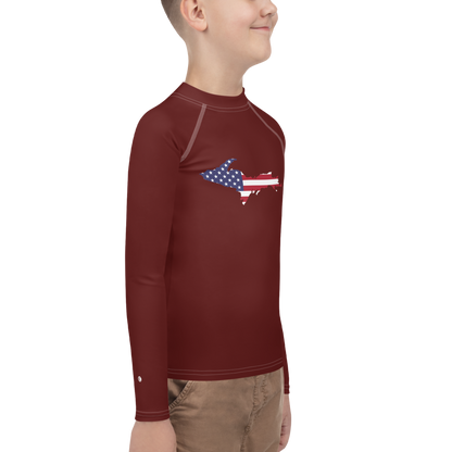 Michigan Upper Peninsula Rash Guard (w/ UP USA Flag) | Youth - Cherrywood Color