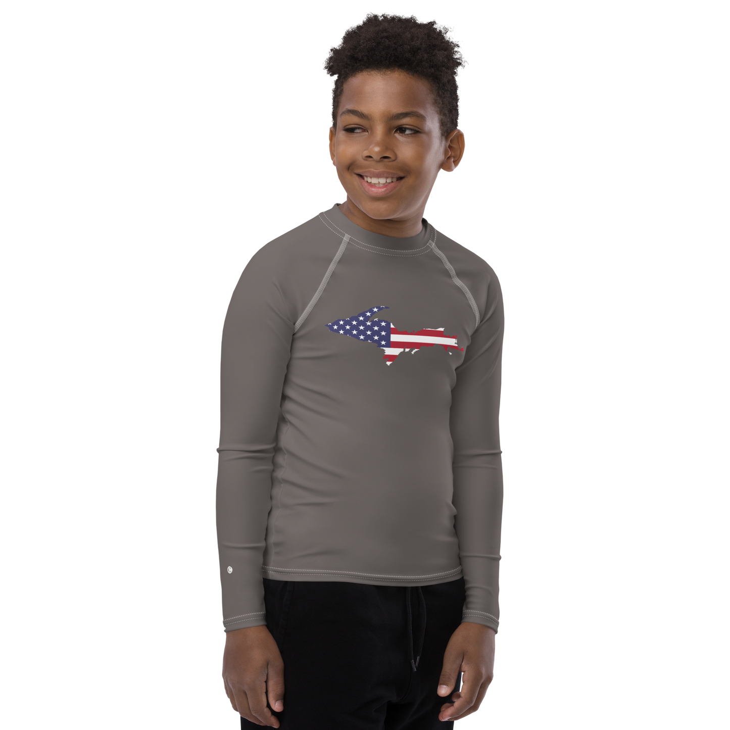 Michigan Upper Peninsula Rash Guard (w/ UP USA Flag) | Youth - Warren Tank Grey