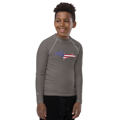 Michigan Upper Peninsula Rash Guard (w/ UP USA Flag) | Youth - Warren Tank Grey