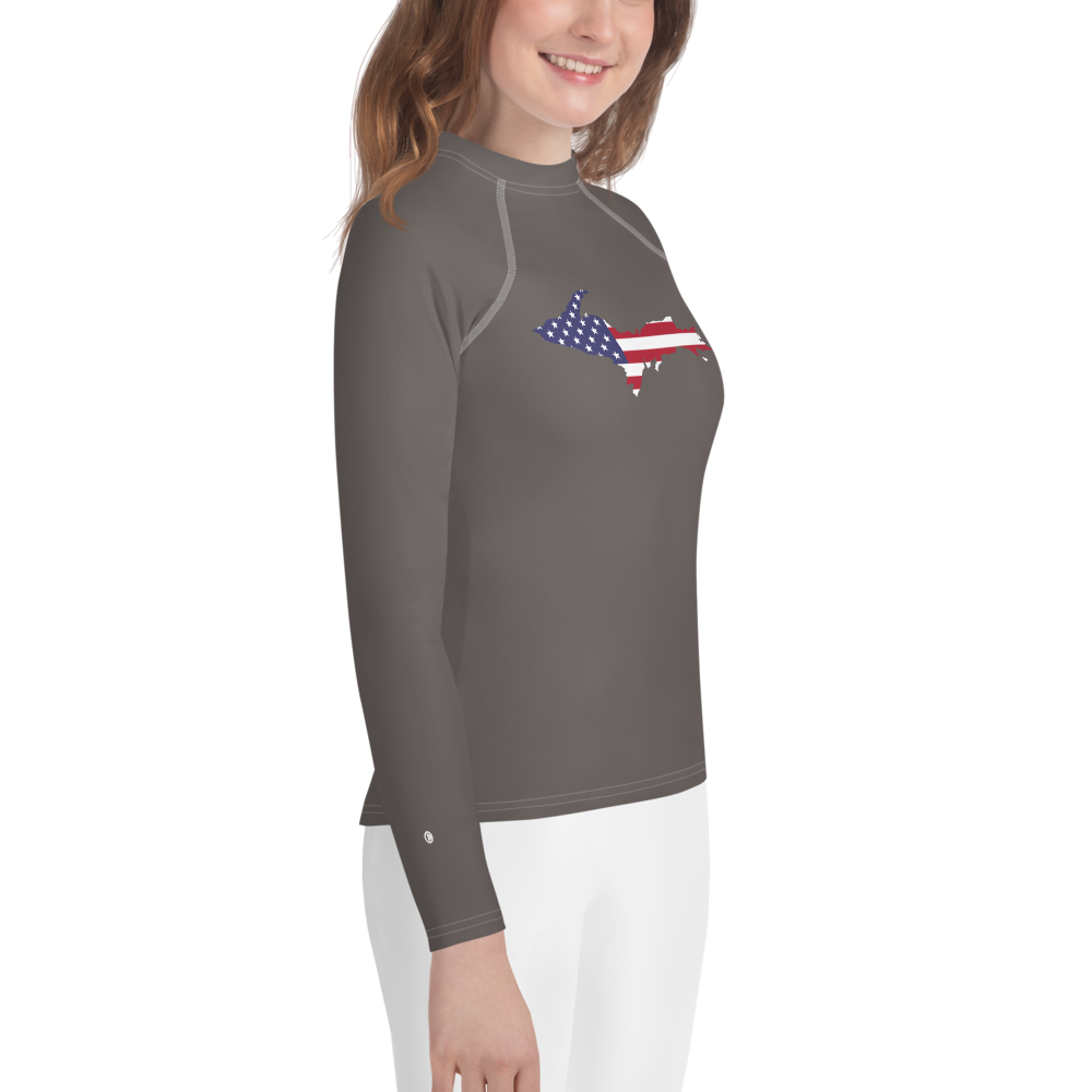 Michigan Upper Peninsula Rash Guard (w/ UP USA Flag) | Youth - Warren Tank Grey