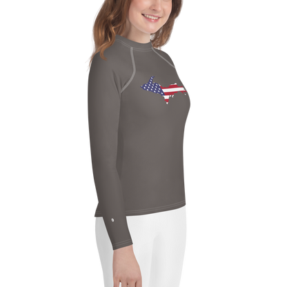 Michigan Upper Peninsula Rash Guard (w/ UP USA Flag) | Youth - Warren Tank Grey