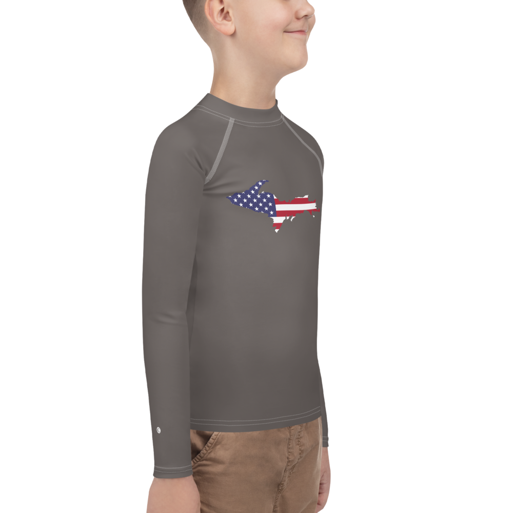 Michigan Upper Peninsula Rash Guard (w/ UP USA Flag) | Youth - Warren Tank Grey