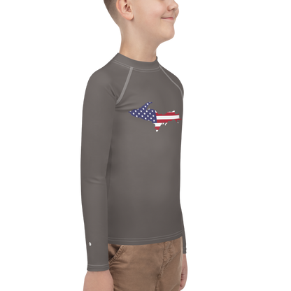 Michigan Upper Peninsula Rash Guard (w/ UP USA Flag) | Youth - Warren Tank Grey