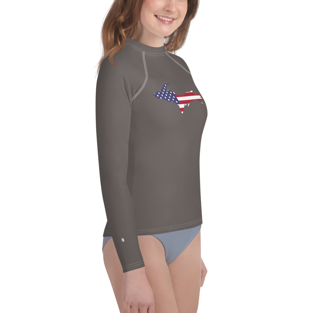 Michigan Upper Peninsula Rash Guard (w/ UP USA Flag) | Youth - Warren Tank Grey