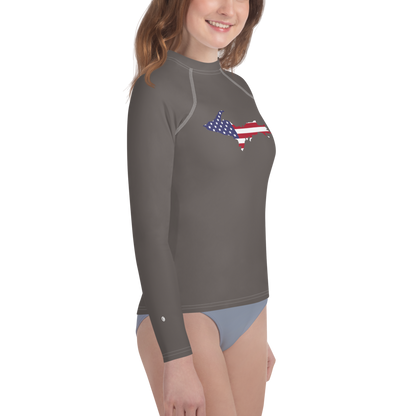 Michigan Upper Peninsula Rash Guard (w/ UP USA Flag) | Youth - Warren Tank Grey