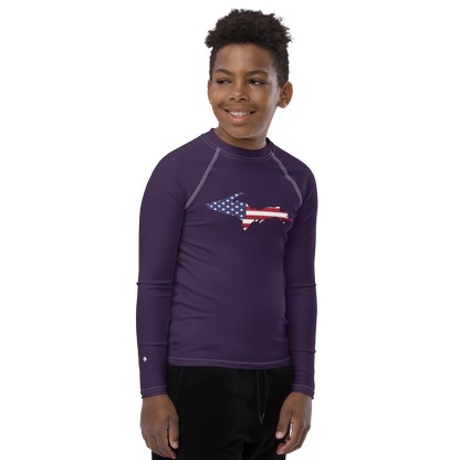 Michigan Upper Peninsula Rash Guard (w/ UP USA Flag) | Youth - Blackcurrant