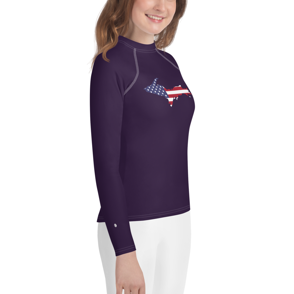 Michigan Upper Peninsula Rash Guard (w/ UP USA Flag) | Youth - Blackcurrant