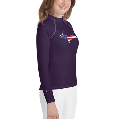 Michigan Upper Peninsula Rash Guard (w/ UP USA Flag) | Youth - Blackcurrant