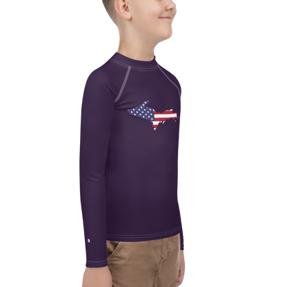 Michigan Upper Peninsula Rash Guard (w/ UP USA Flag) | Youth - Blackcurrant