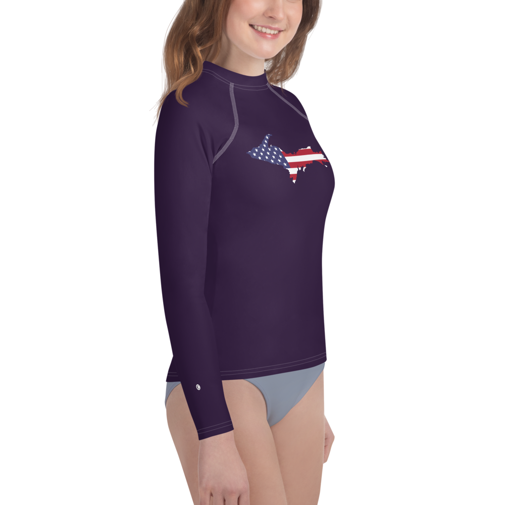 Michigan Upper Peninsula Rash Guard (w/ UP USA Flag) | Youth - Blackcurrant