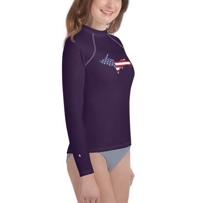 Michigan Upper Peninsula Rash Guard (w/ UP USA Flag) | Youth - Blackcurrant