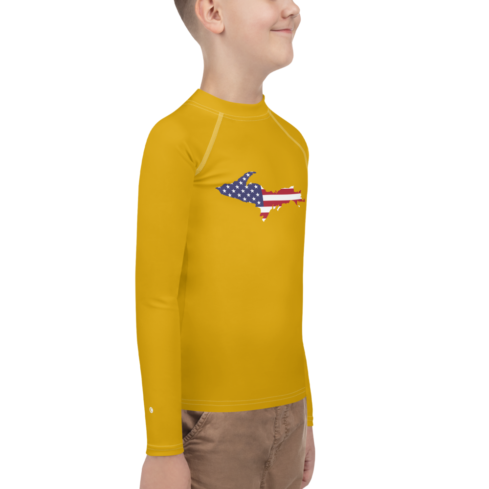 Michigan Upper Peninsula Rash Guard (w/ UP USA Flag) | Youth - Gold