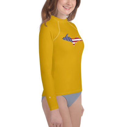 Michigan Upper Peninsula Rash Guard (w/ UP USA Flag) | Youth - Gold