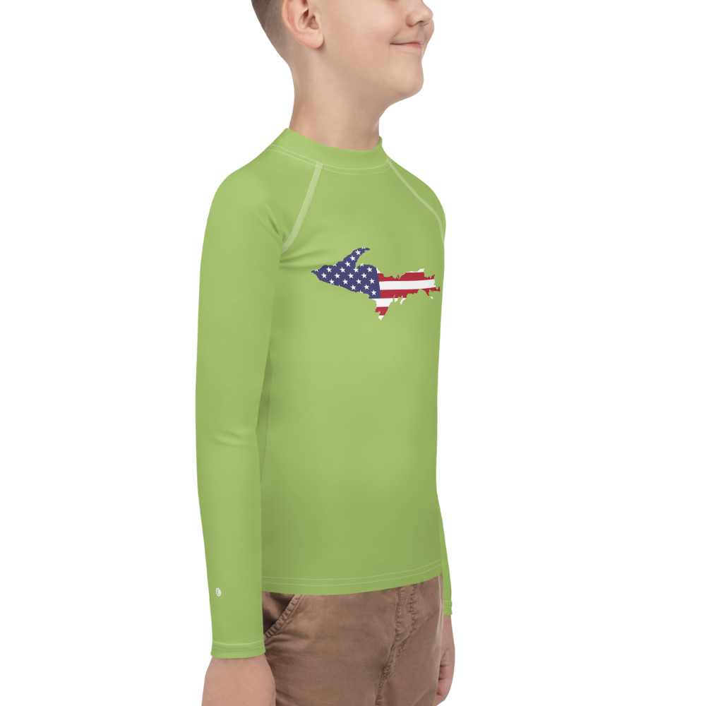 Michigan Upper Peninsula Rash Guard (w/ UP USA Flag) | Youth - Gooseberry Green