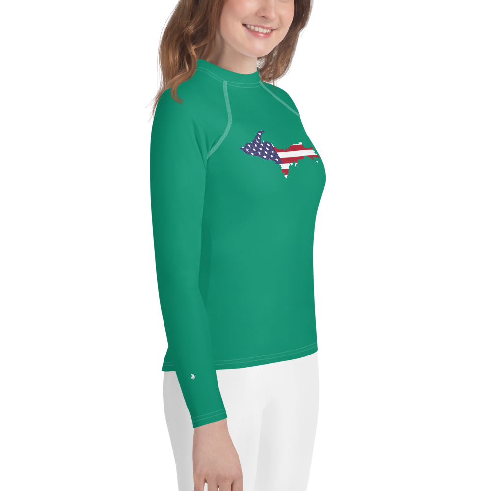 Michigan Upper Peninsula Rash Guard (w/ UP USA Flag) | Youth - Emerald Gren