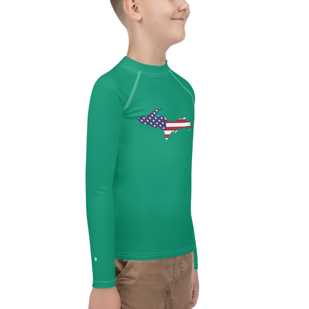 Michigan Upper Peninsula Rash Guard (w/ UP USA Flag) | Youth - Emerald Gren