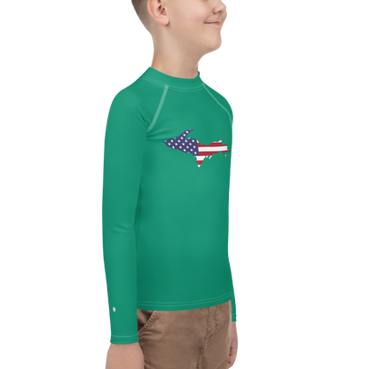 Michigan Upper Peninsula Rash Guard (w/ UP USA Flag) | Youth - Emerald Gren