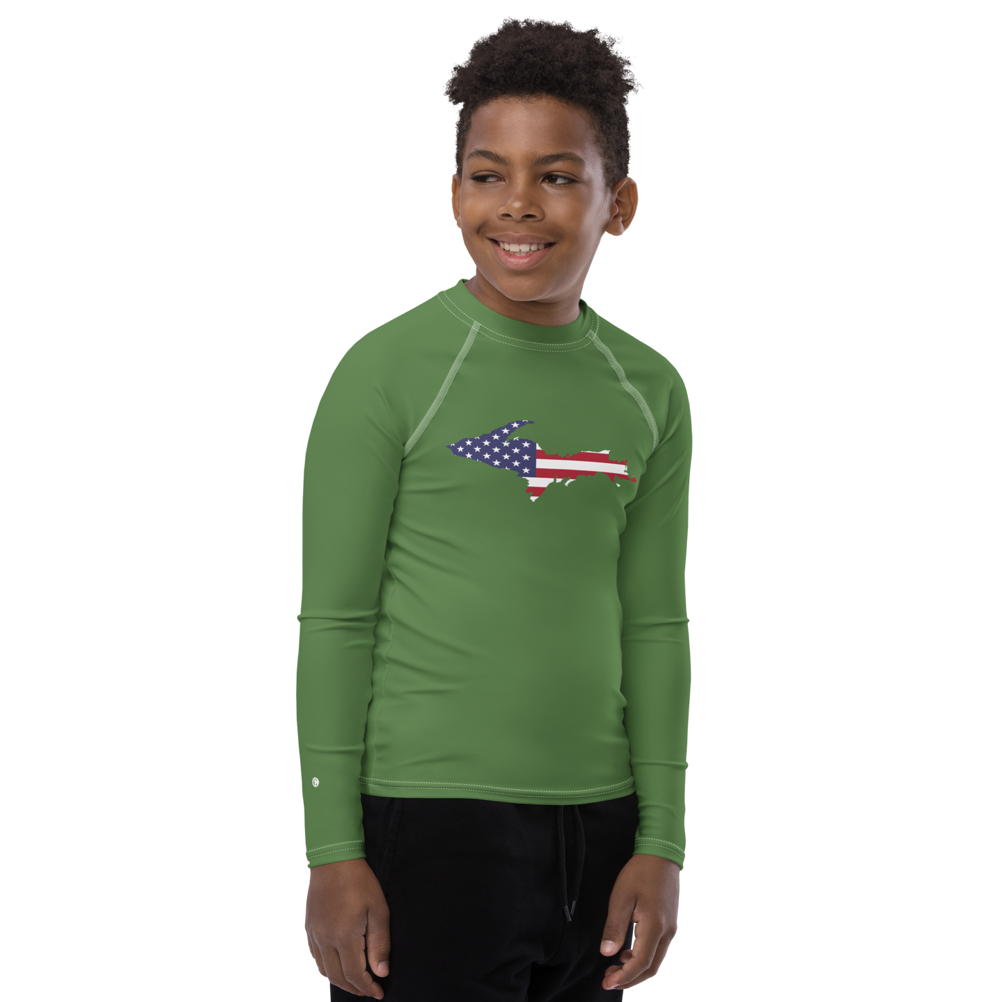 Michigan Upper Peninsula Rash Guard (w/ UP USA Flag) | Youth - Pine Green