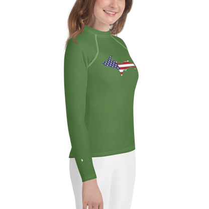 Michigan Upper Peninsula Rash Guard (w/ UP USA Flag) | Youth - Pine Green