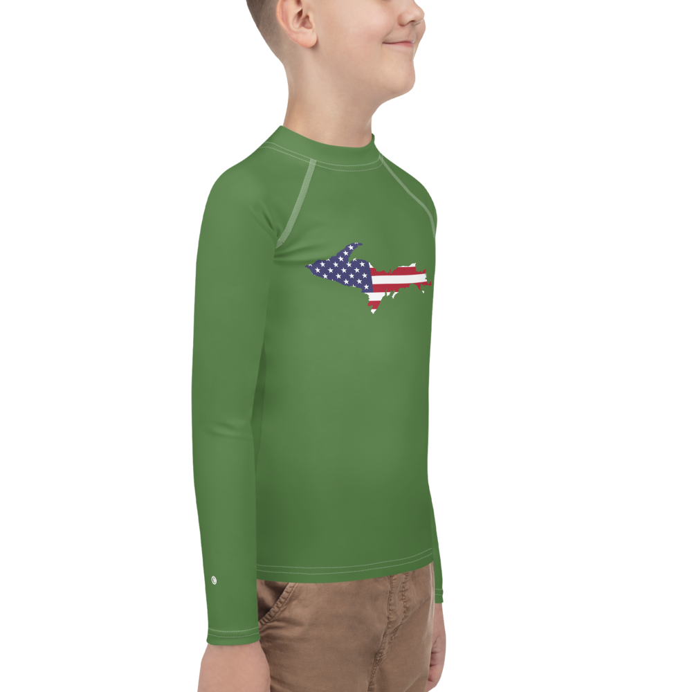 Michigan Upper Peninsula Rash Guard (w/ UP USA Flag) | Youth - Pine Green