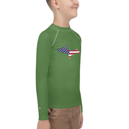 Michigan Upper Peninsula Rash Guard (w/ UP USA Flag) | Youth - Pine Green