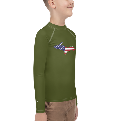 Michigan Upper Peninsula Rash Guard (w/ UP USA Flag) | Youth - Army Green