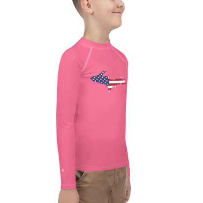 Michigan Upper Peninsula Rash Guard (w/ UP USA Flag) | Youth - Rhodochrosite Pink