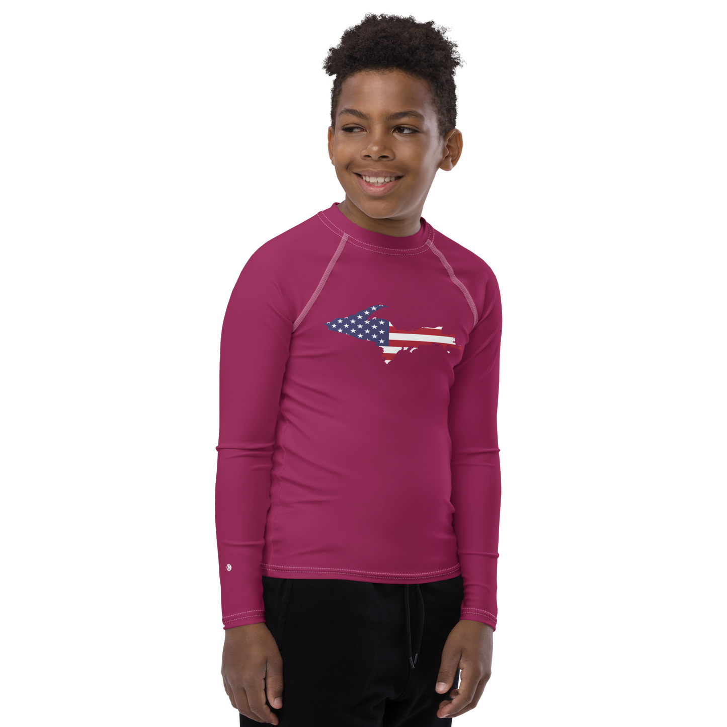 Michigan Upper Peninsula Rash Guard (w/ UP USA Flag) | Youth - Ruby Red