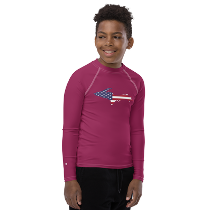 Michigan Upper Peninsula Rash Guard (w/ UP USA Flag) | Youth - Ruby Red