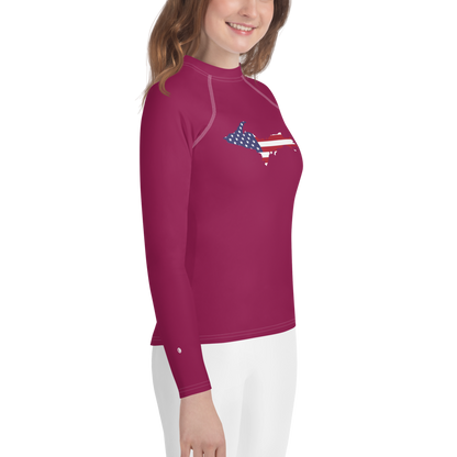 Michigan Upper Peninsula Rash Guard (w/ UP USA Flag) | Youth - Ruby Red