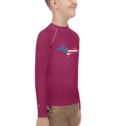 Michigan Upper Peninsula Rash Guard (w/ UP USA Flag) | Youth - Ruby Red